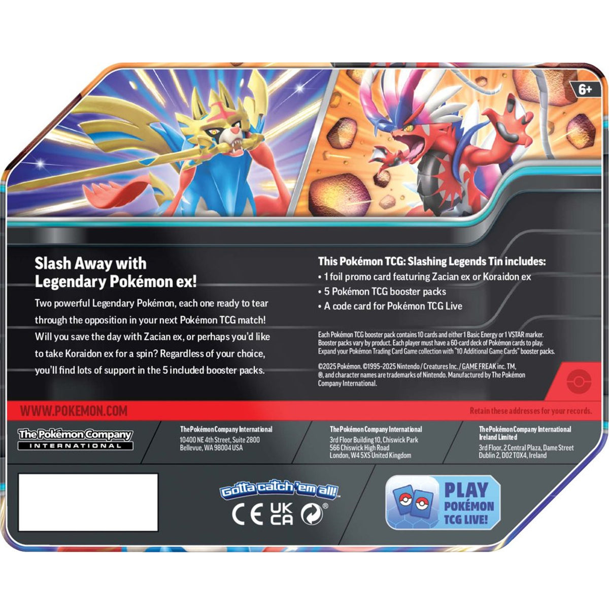 Pokemon TCG Slashing Legends Tin - Koraidon Ex