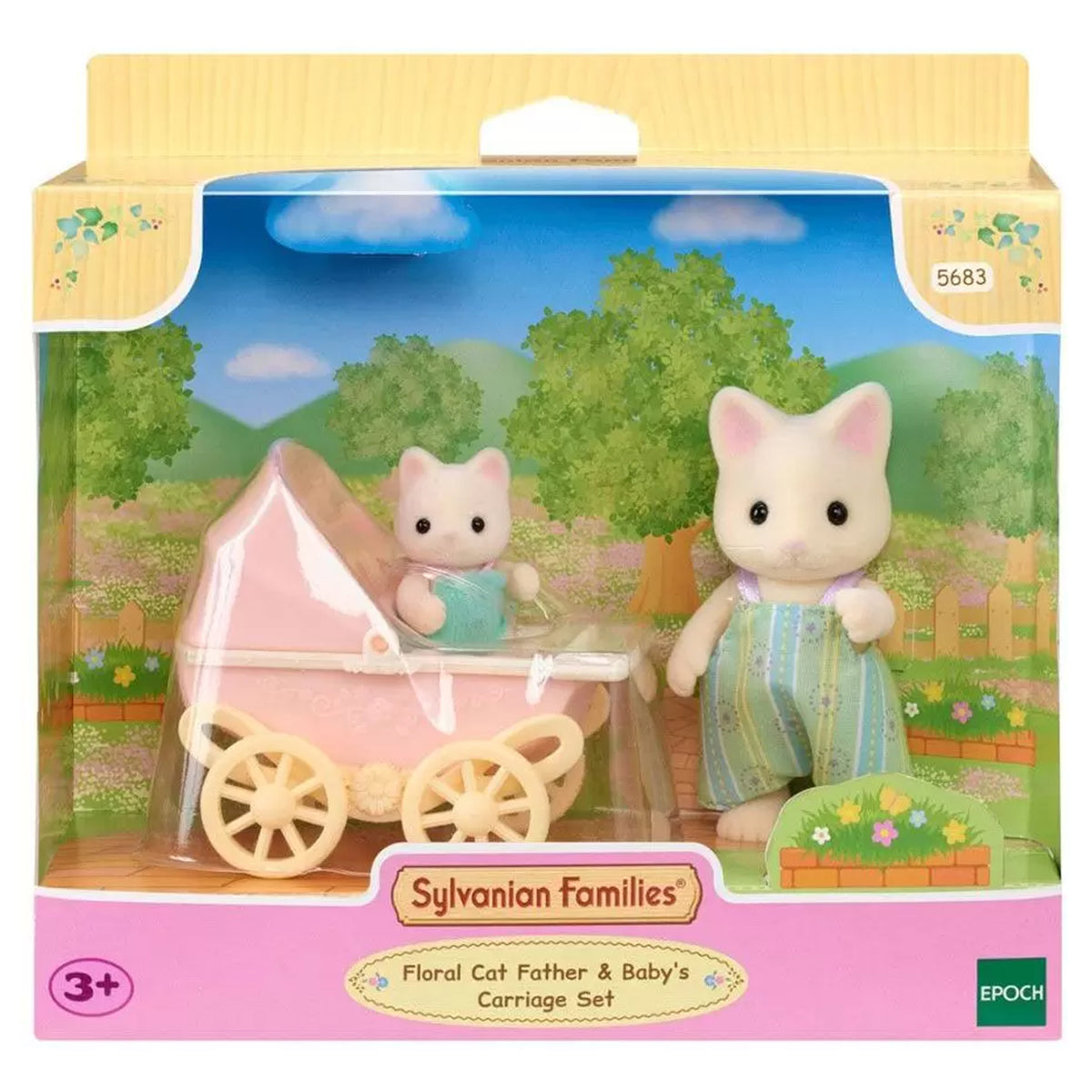 Sylvanian Families Floral Cat Father & Baby Carriage Set