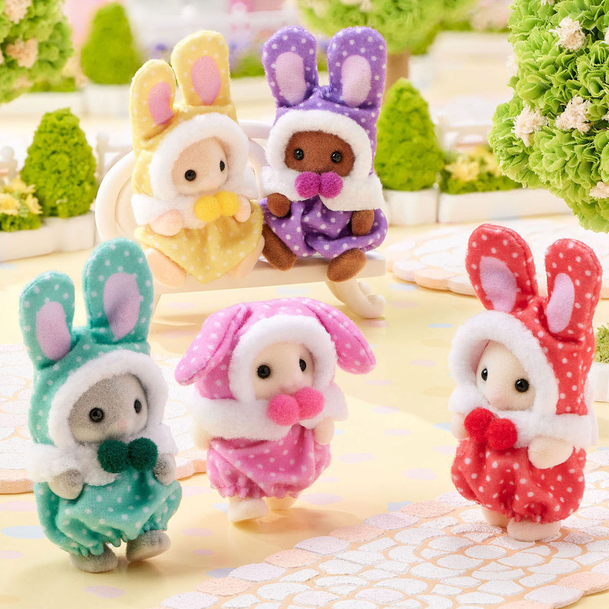 Sylvanian Families Colourful Baby Bunny Costume Series - Complete set of 5