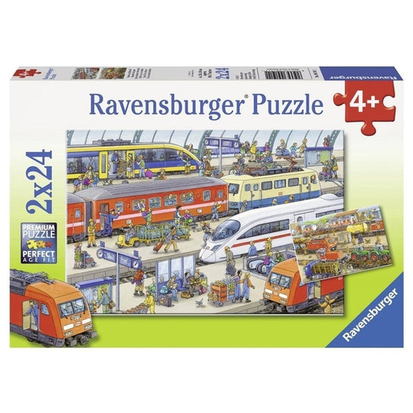 Ravensburger Busy Train Station Puzzle 2x24pc-RB09191-1-Animal Kingdoms Toy Store