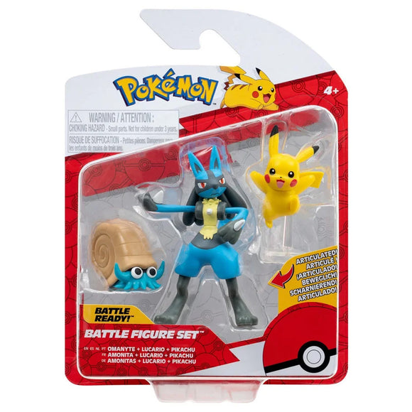 Pokemon Battle Figure Set - Omanyte, Lucario and Pikachu