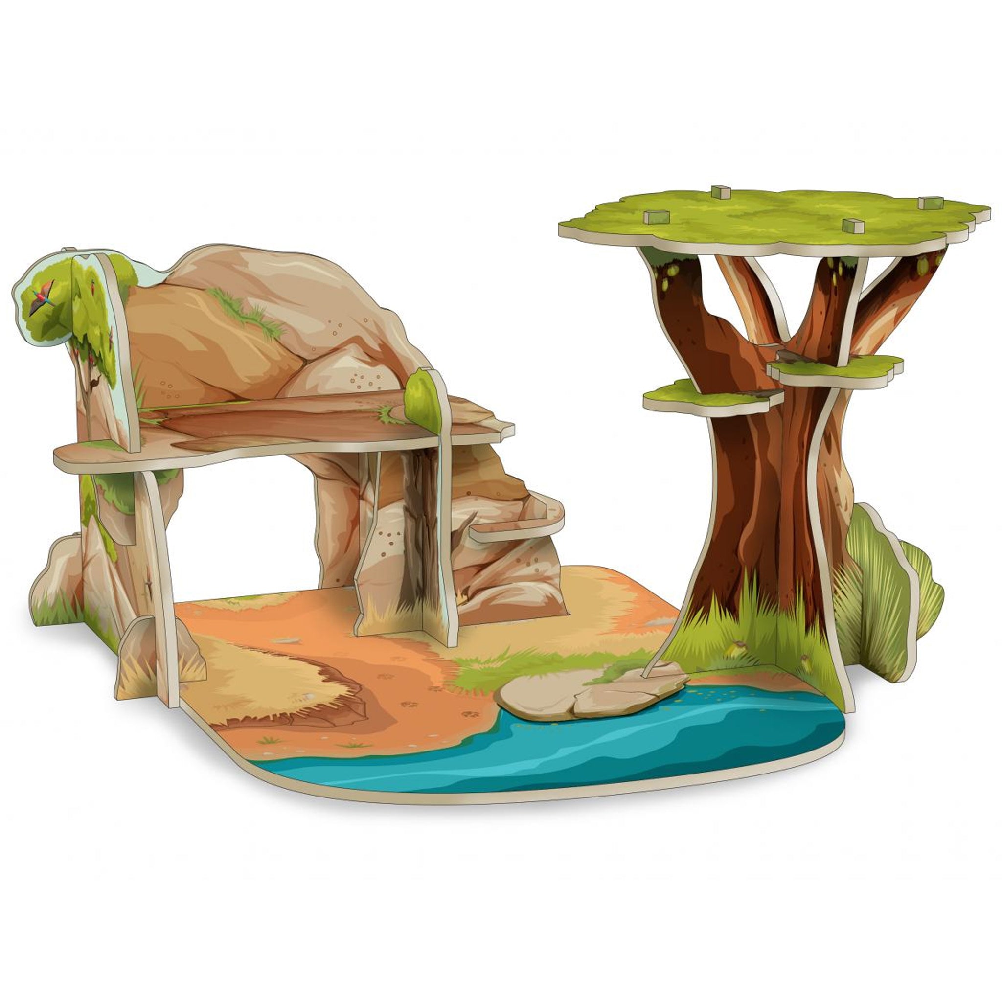 Papo 60113 Savannah Playset - Realistic Animal Figures & Cardboard Habitat, Educational Toy For Kids