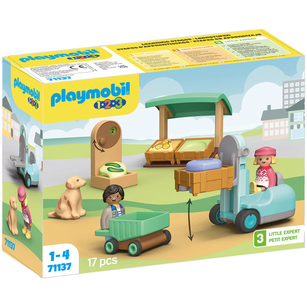 Playmobil 1.2.3 Organic Market Stall & Forklift - Pre Sale