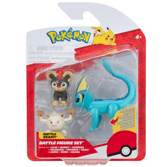 Pokemon Battle Figure Set - Litleo, Mankey & Vaporeon