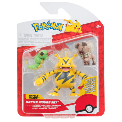 Pokemon Battle Figure Set - Caterpie, Electabuzz & Rockruff