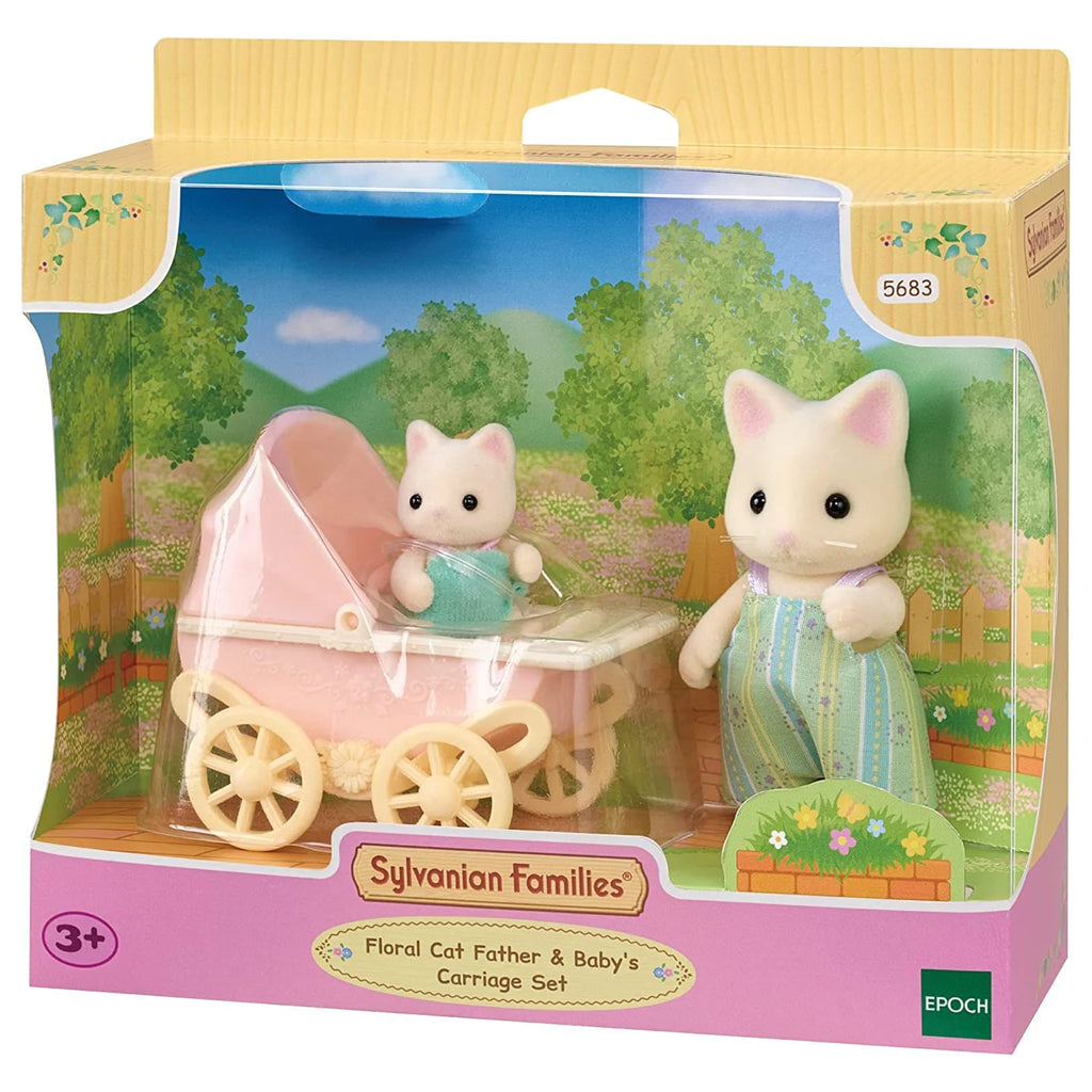 Sylvanian Families Floral Cat Father & Baby Carriage Set – Animal ...