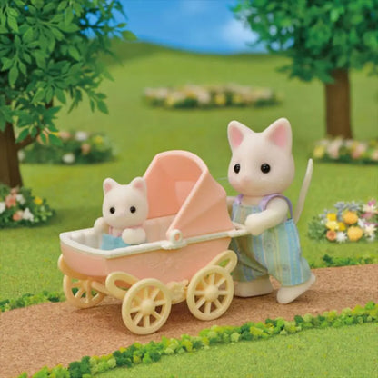 Sylvanian Families Floral Cat Father & Baby Carriage Set