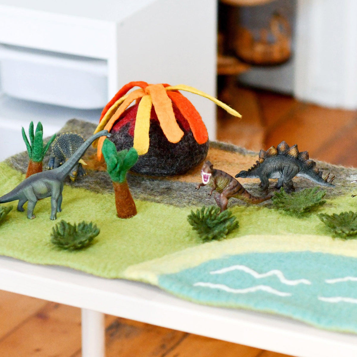 Tara Treasures: Dinosaur Land with Volcano Play Mat Playscape - Large