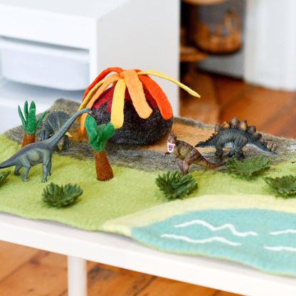 Tara Treasures: Dinosaur Land with Volcano Play Mat Playscape - Large