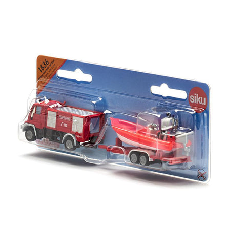 Siku Mercedes Unimog Fire Truck & Boat-SKU1636-Animal Kingdoms Toy Store