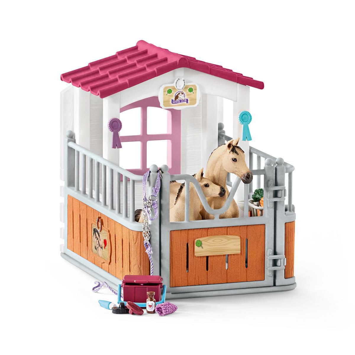 Schleich Horse Stall with Horses & Groom-42369-Animal Kingdoms Toy Store