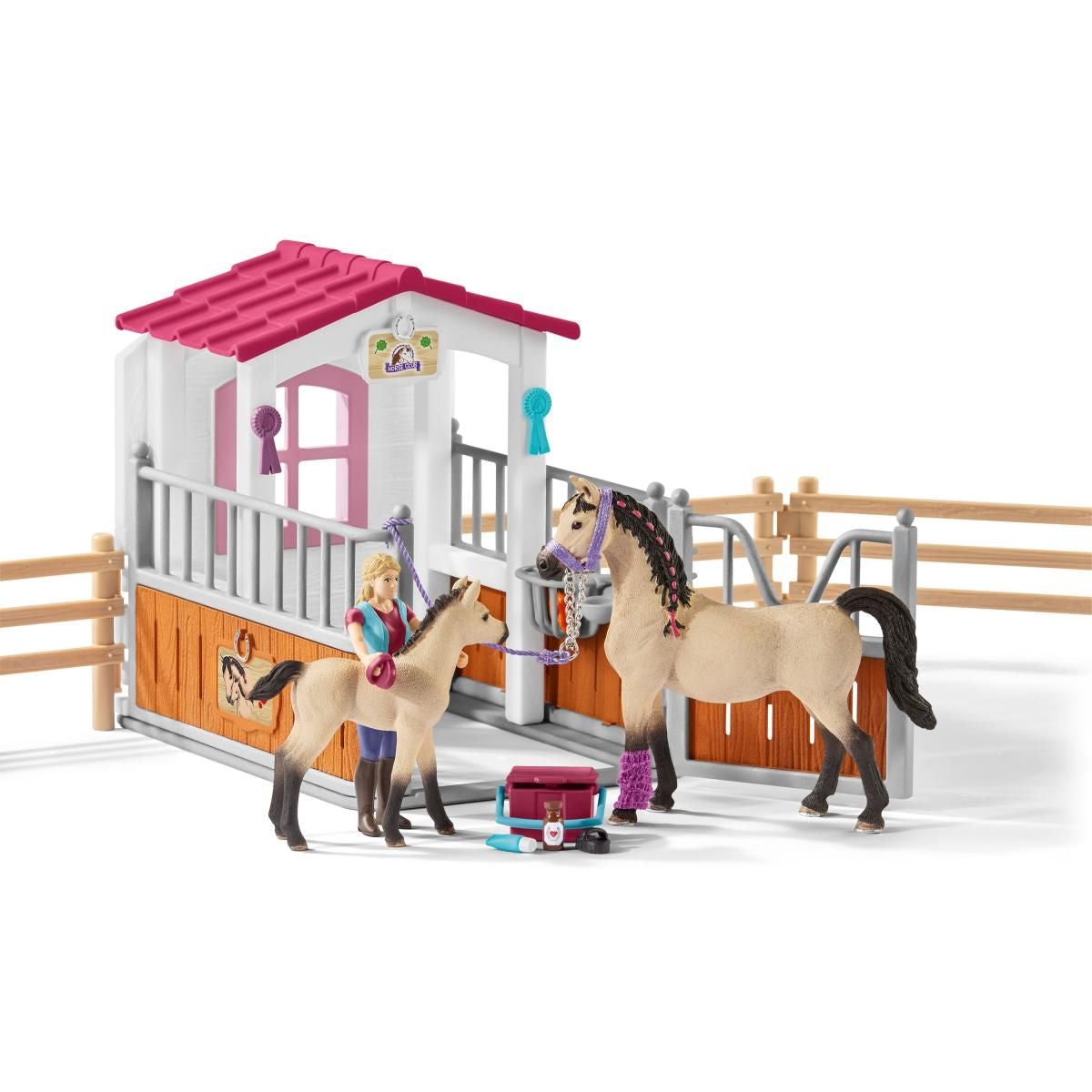 Schleich Horse Stall with Horses & Groom-42369-Animal Kingdoms Toy Store