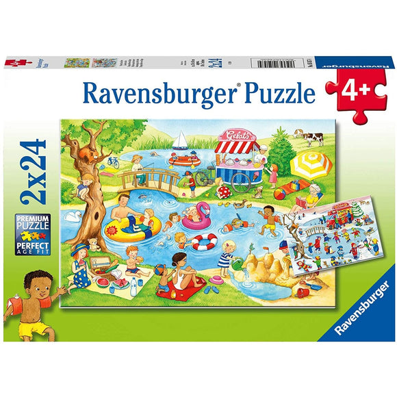 Ravensburger Swimming at the Lake 2x24pc Puzzle-RB05057-4-Animal Kingdoms Toy Store