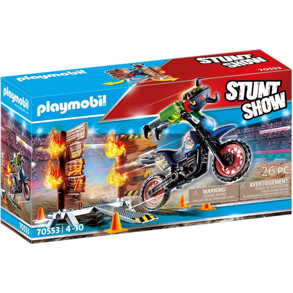 Playmobil Stunt Show Motocross with Fiery Wall-70553-Animal Kingdoms Toy Store