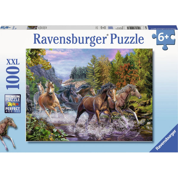 Ravensburger Rushing River Horses Puzzle 100pc-RB10403-1-Animal Kingdoms Toy Store