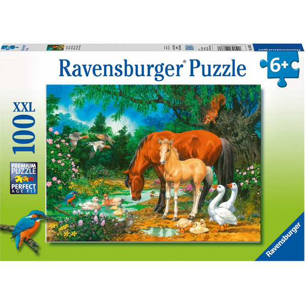 Ravensburger Ponies at the Pond Puzzle 100pc-RB10833-6-Animal Kingdoms Toy Store