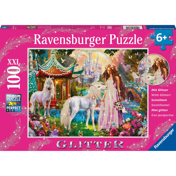 Ravensburger Princess with Unicorn Puzzle GLITTER 100pc-RB13617-9-Animal Kingdoms Toy Store