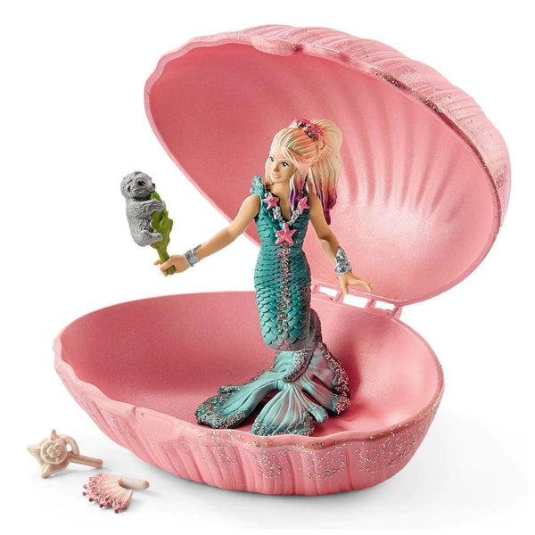 Schleich Mermaid with Baby Seal in Shell-70564-Animal Kingdoms Toy Store