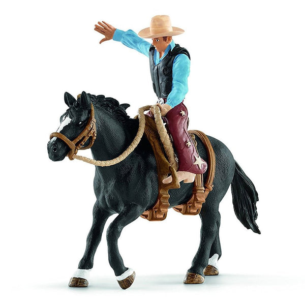 Schleich Saddle Bronc Riding with Cowboy-41416-Animal Kingdoms Toy Store